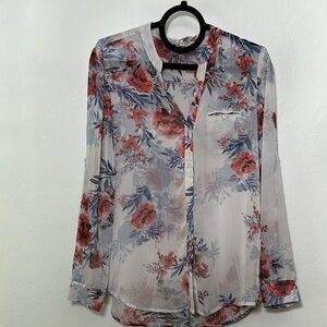 KUT from The Kloth Sheer Floral Button Down Blouse